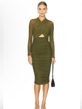 bardot aliyah ruched bodycon dress | Dresses | Bardot Burgundy Twist Front Long Sleeve Midi Winter Formal Ruched through the body Size:S (fits like x-small) dress for golden birthday